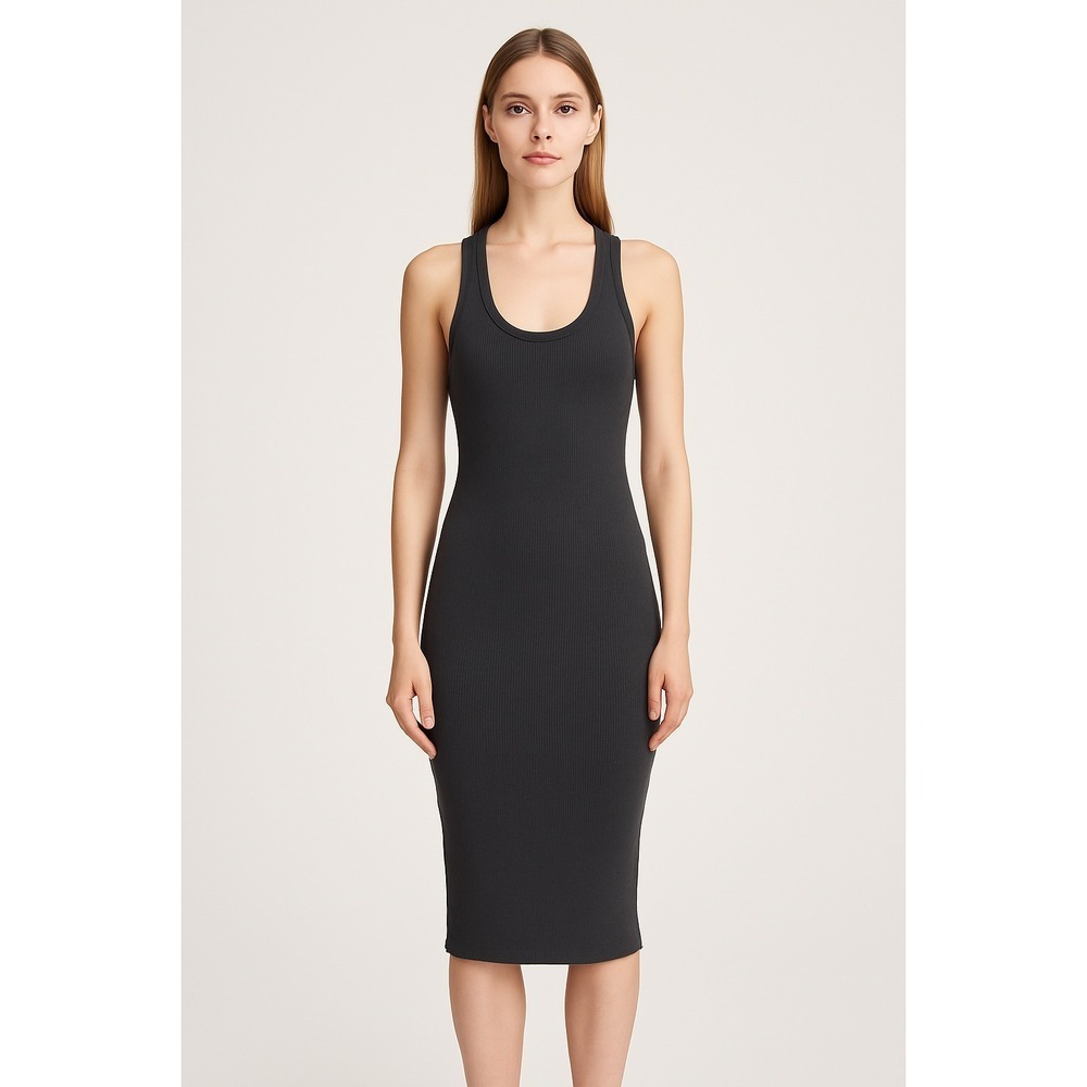 BCBGMAXAZRIA Charcoal Gray Ribbed Racerback Bodycon Midi Dress XXS